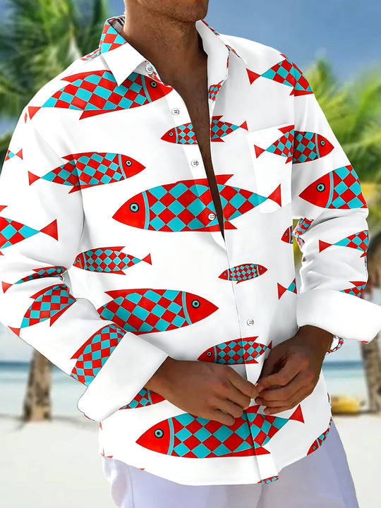 Hawaiian Fish Men's Pocket Long Sleeve Shirts