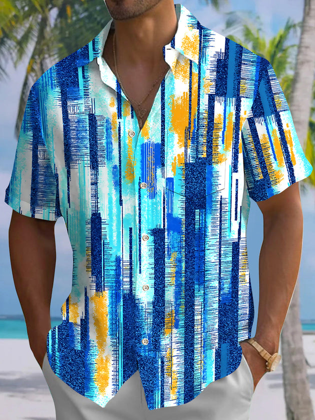 Tie Dye Geometry Men's Pocket Short Sleeve Shirts