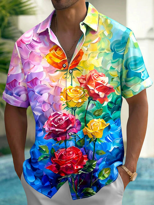 Hawaiian Floral Men's Pocket Short Sleeve Shirts