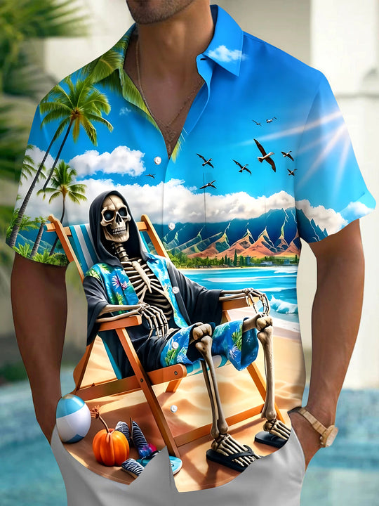Hawaiian Skull Men's Pocket Short Sleeve Shirts