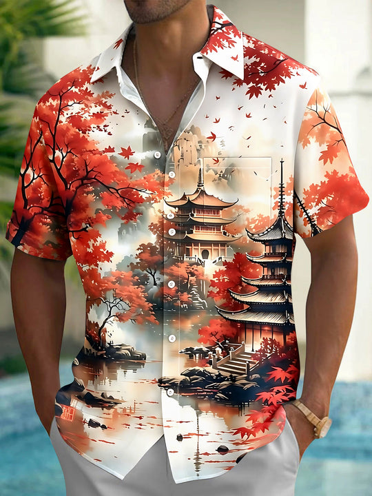 Courtyard Maple Leaves Men's Pocket Short Sleeve Shirts