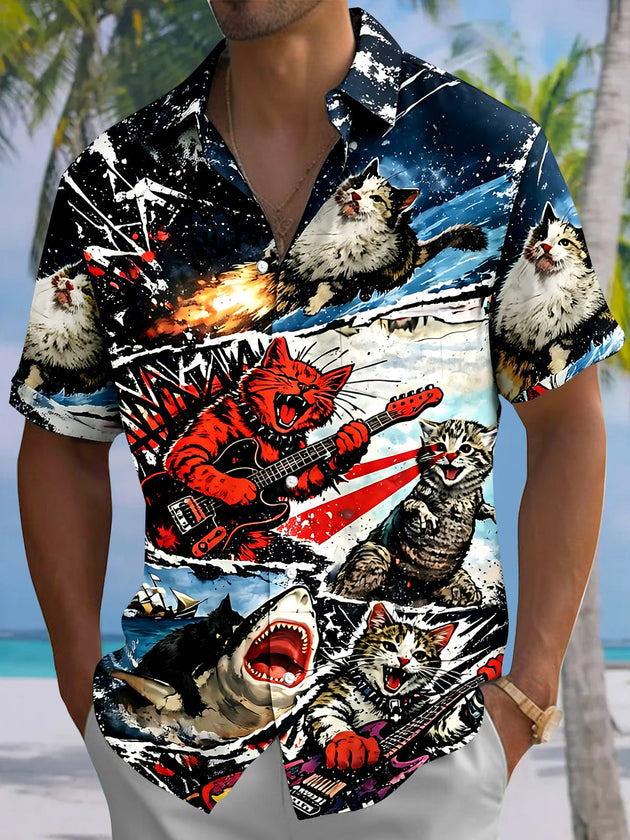 Rocking Cat Men's Pocket Short Sleeve Shirts