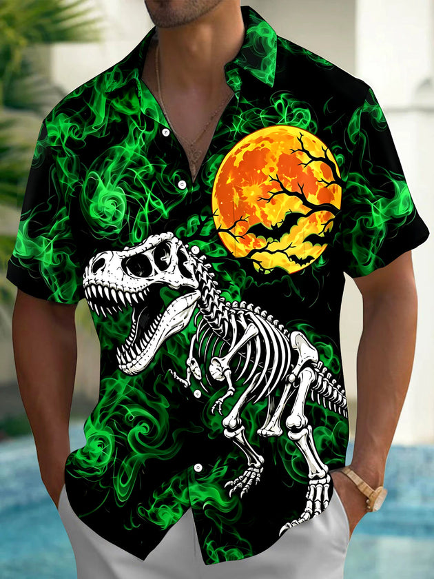 Halloween Dinosaur Men's Pocket Short Sleeve Shirts