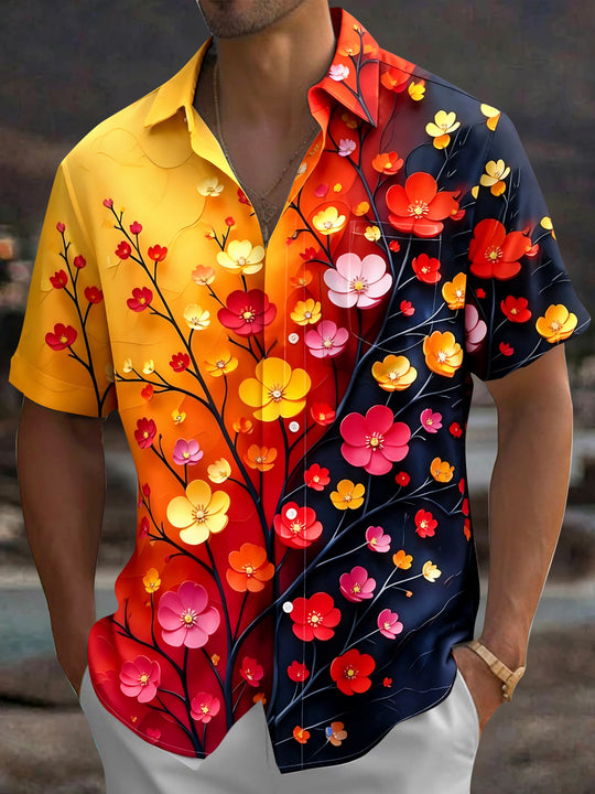 Floral Men's Pocket Short Sleeve Shirts
