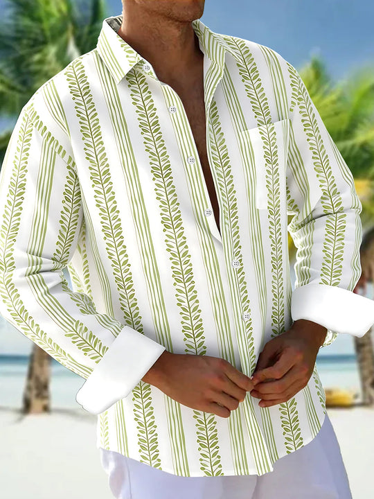 Hawaiian Leaf Men's Pocket Long Sleeve Shirts