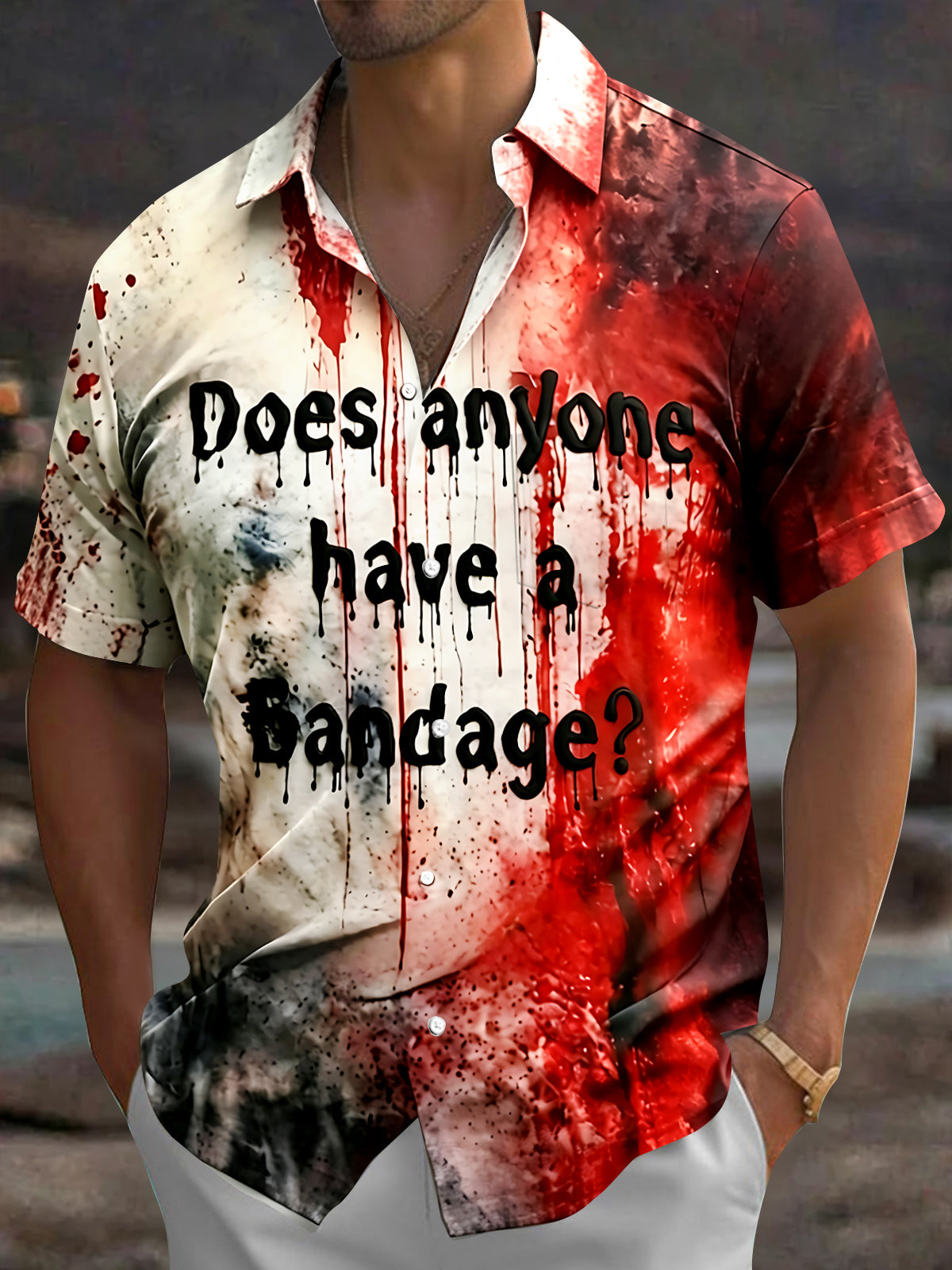 Halloween Bloodstain Men's Pocket Short Sleeve Shirts
