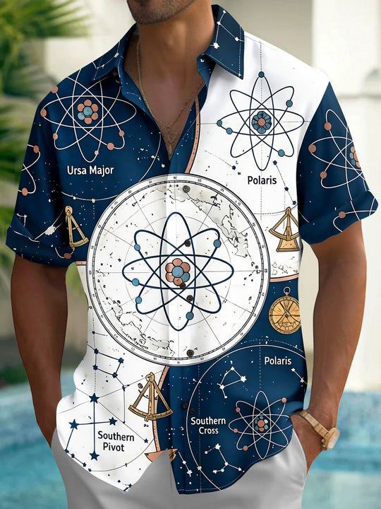 Atomic Science Constellation Chart Celestial Men's Pocket Short Sleeve Shirts