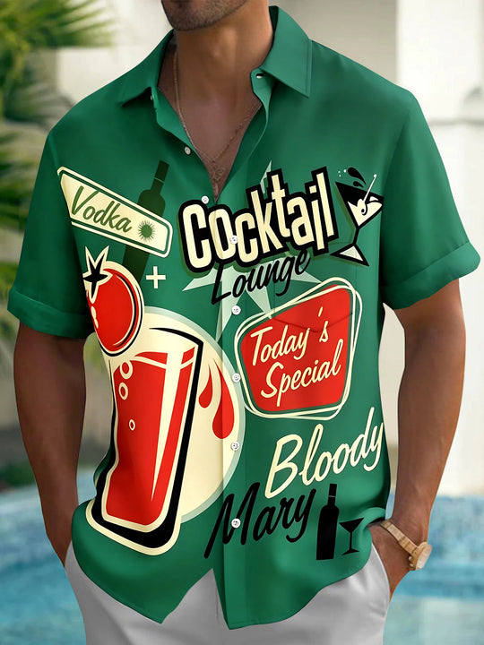 Vintage Cocktail Men's Pocket Short Sleeve Shirts