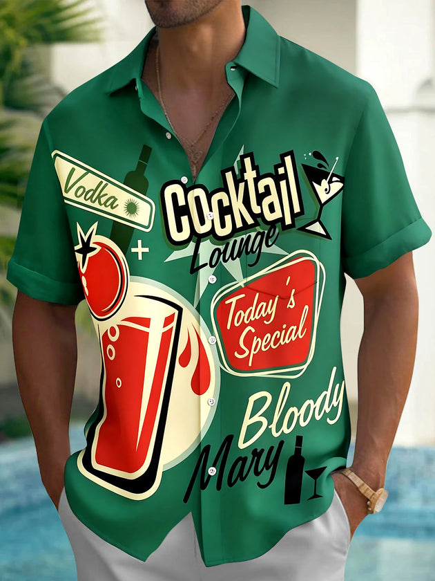 Vintage Cocktail Men's Pocket Short Sleeve Shirts