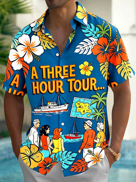 Vintage Film-Inspired Floral Men's Pocket Short Sleeve Shirts