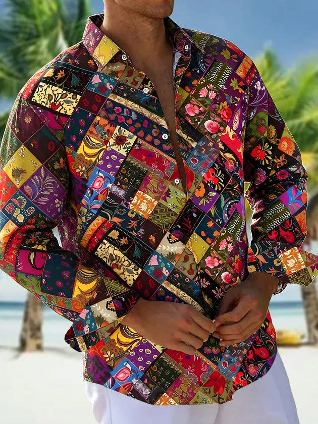 Vintage Floral Men's Pocket Long Sleeve Shirts