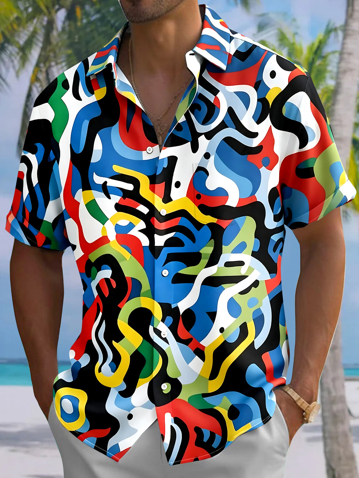 Colorful Abstract Men's Pocket Short Sleeve Shirts