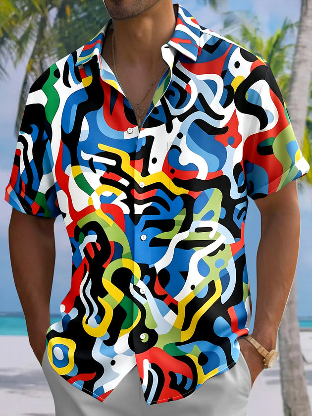 Colorful Abstract Men's Pocket Short Sleeve Shirts