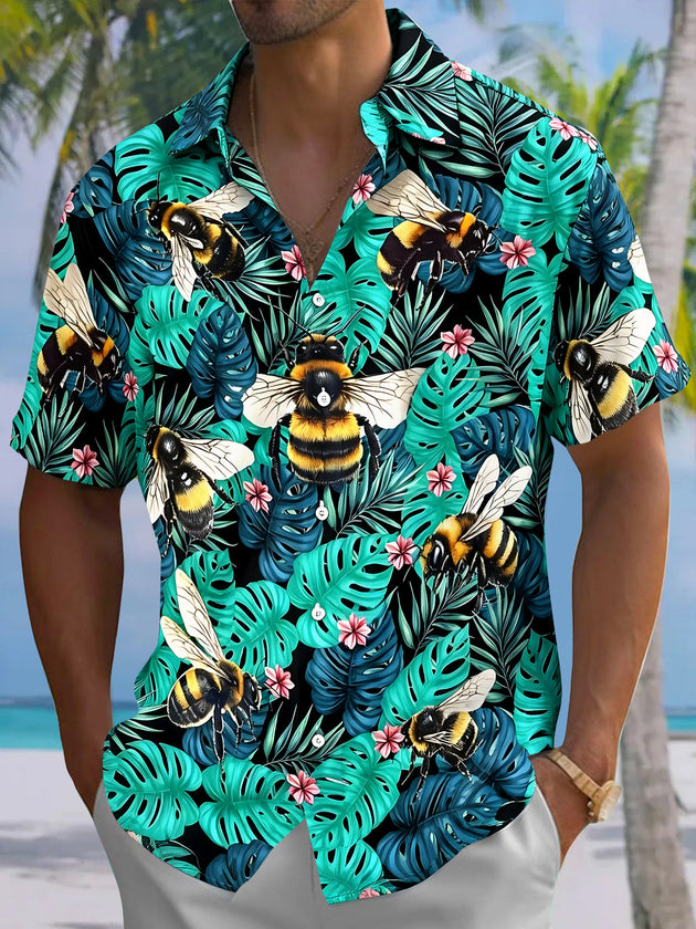 Hawaiian Bee Leaf Men's Pocket Short Sleeve Shirts