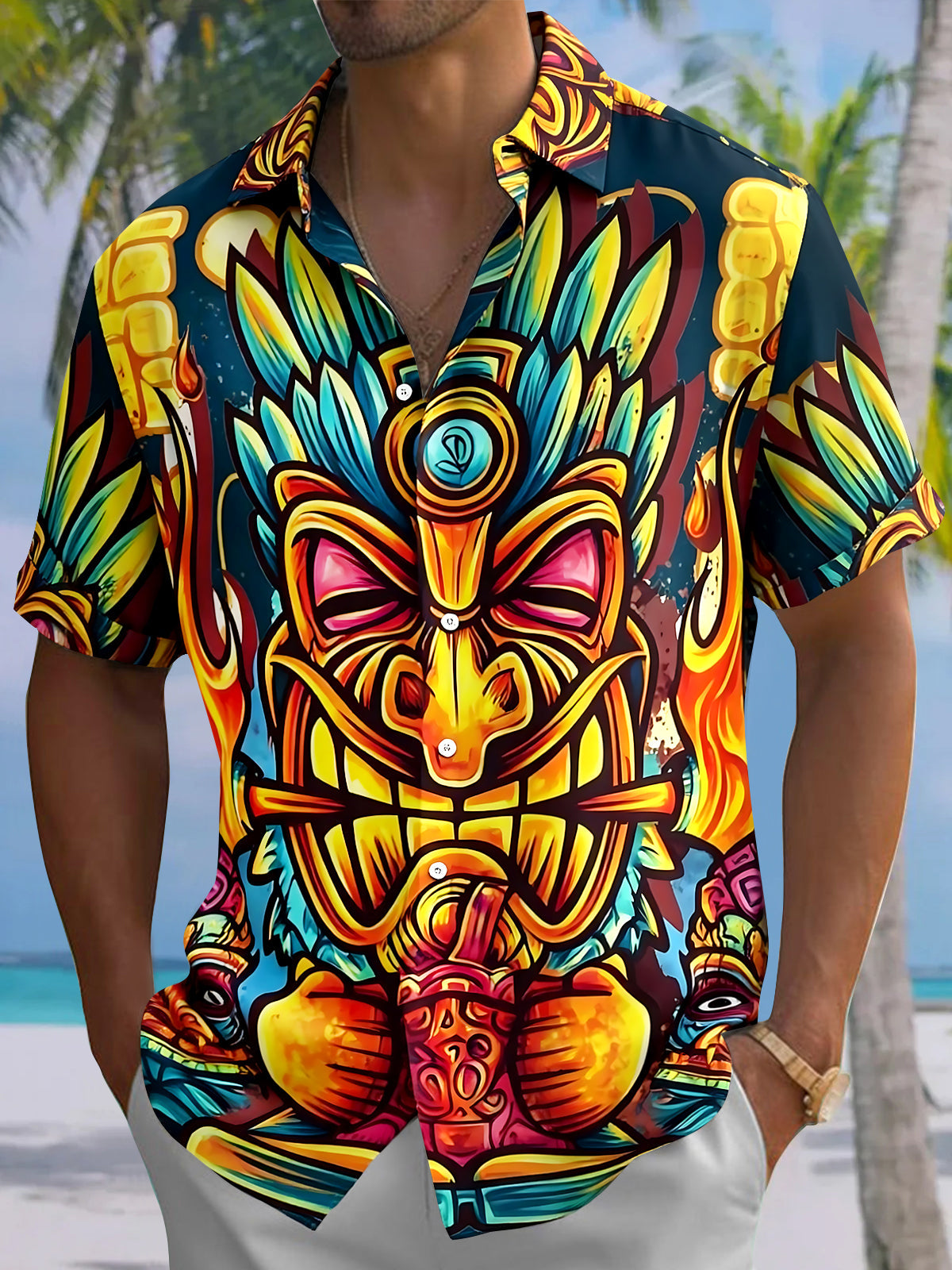 Hawaiian Tiki Men's Pocket Short Sleeve Shirts