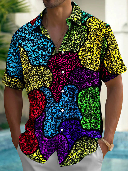 Colorful Geometry Men's Pocket Short Sleeve Shirts