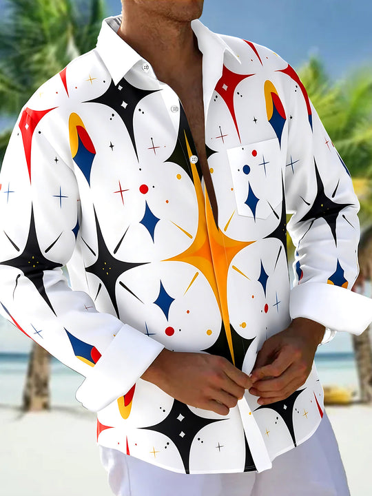 Vintage Geometry Men's Pocket Long Sleeve Shirts