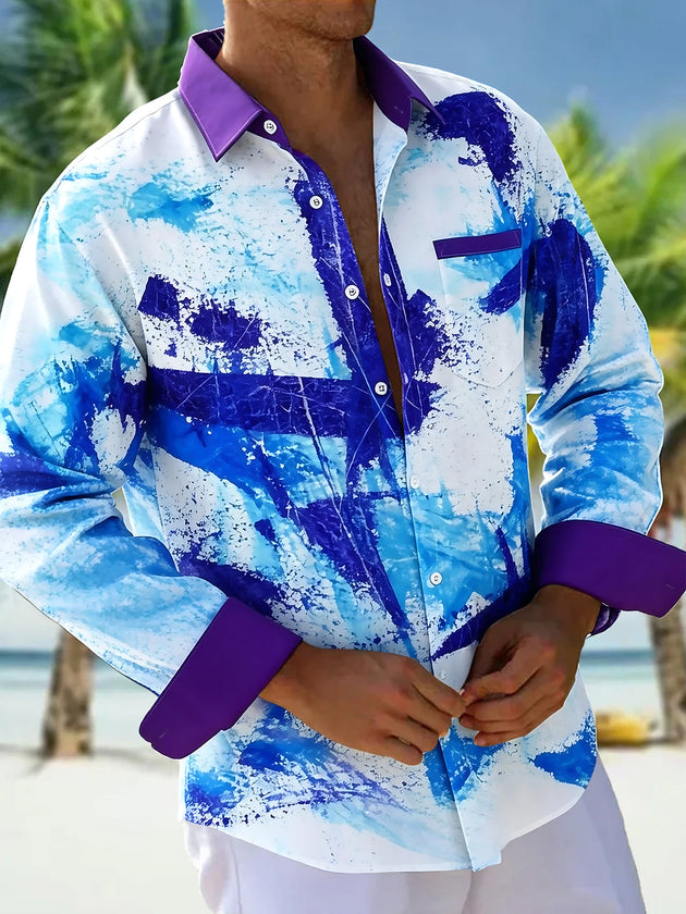 Tie Dye Abstract Men's Pocket Long Sleeve Shirts