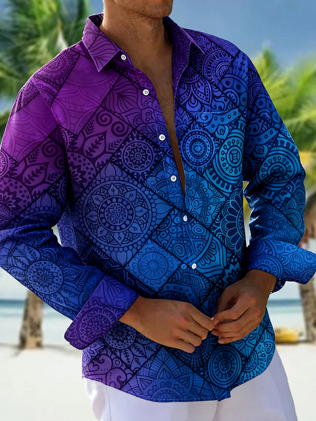 Floral Geometry Men's Pocket Long Sleeve Shirts
