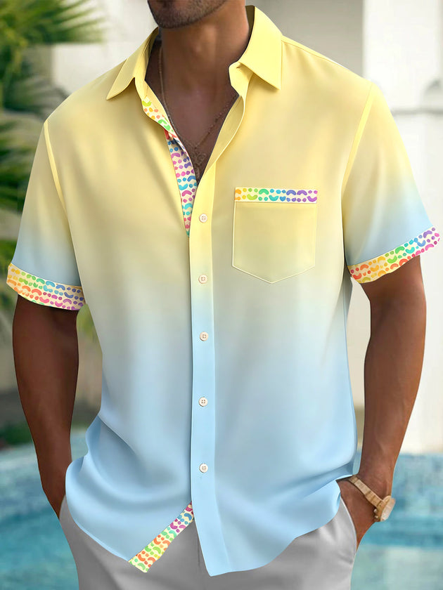 Colorful Gradient Geometry Men's Pocket Short Sleeve Shirts