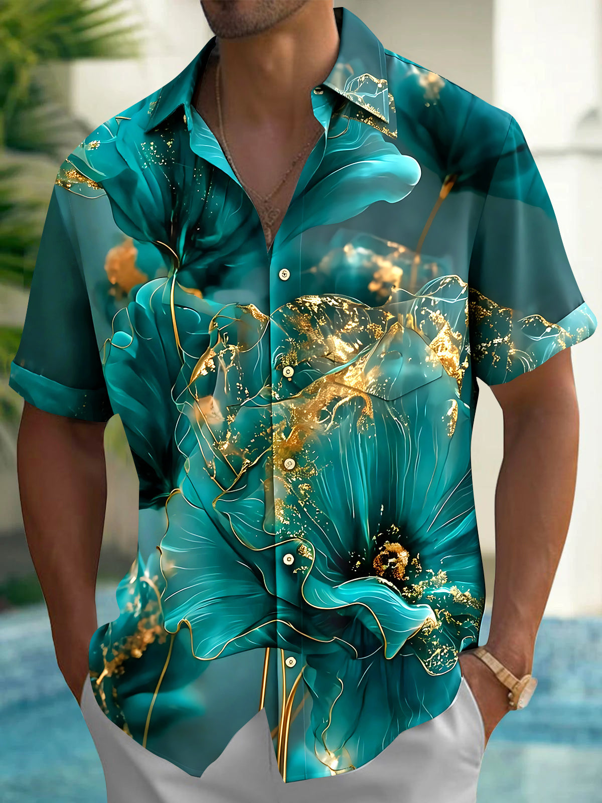 Floral Men's Pocket Short Sleeve Shirts
