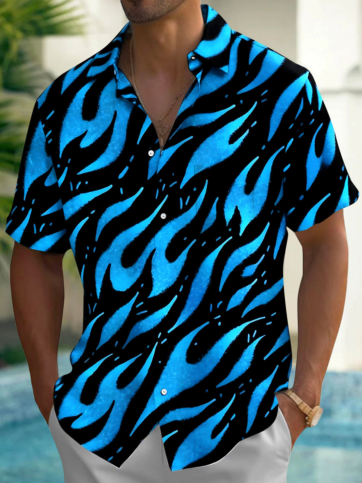 Flame Abstract Men's Pocket Short Sleeve Shirts