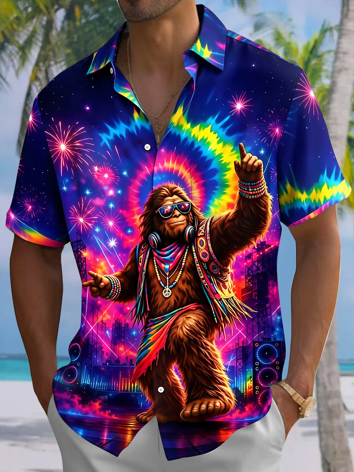 Tie Dye Bigfoot Men's Pocket Short Sleeve Shirts
