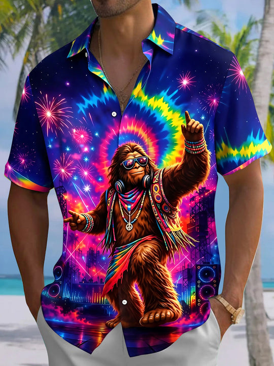 Tie Dye Bigfoot Men's Pocket Short Sleeve Shirts