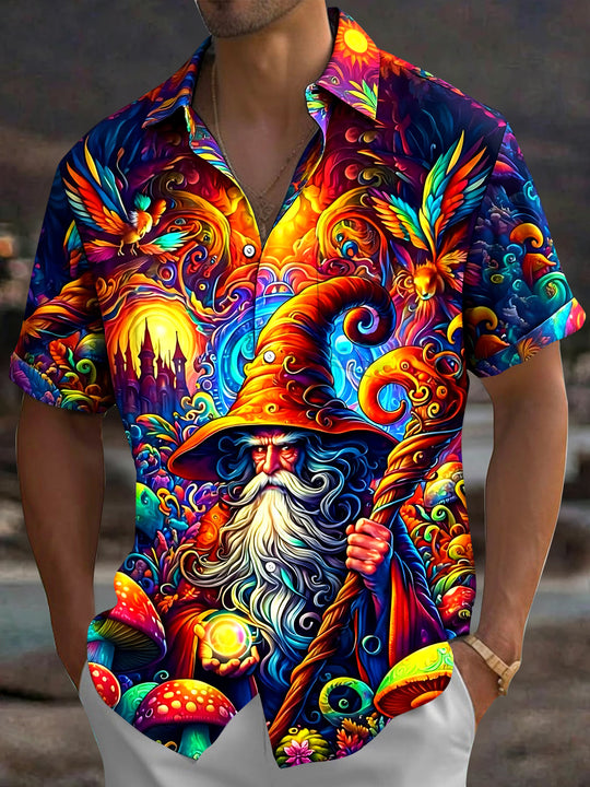 Colorful Magic Wizard Men's Pocket Short Sleeve Shirts