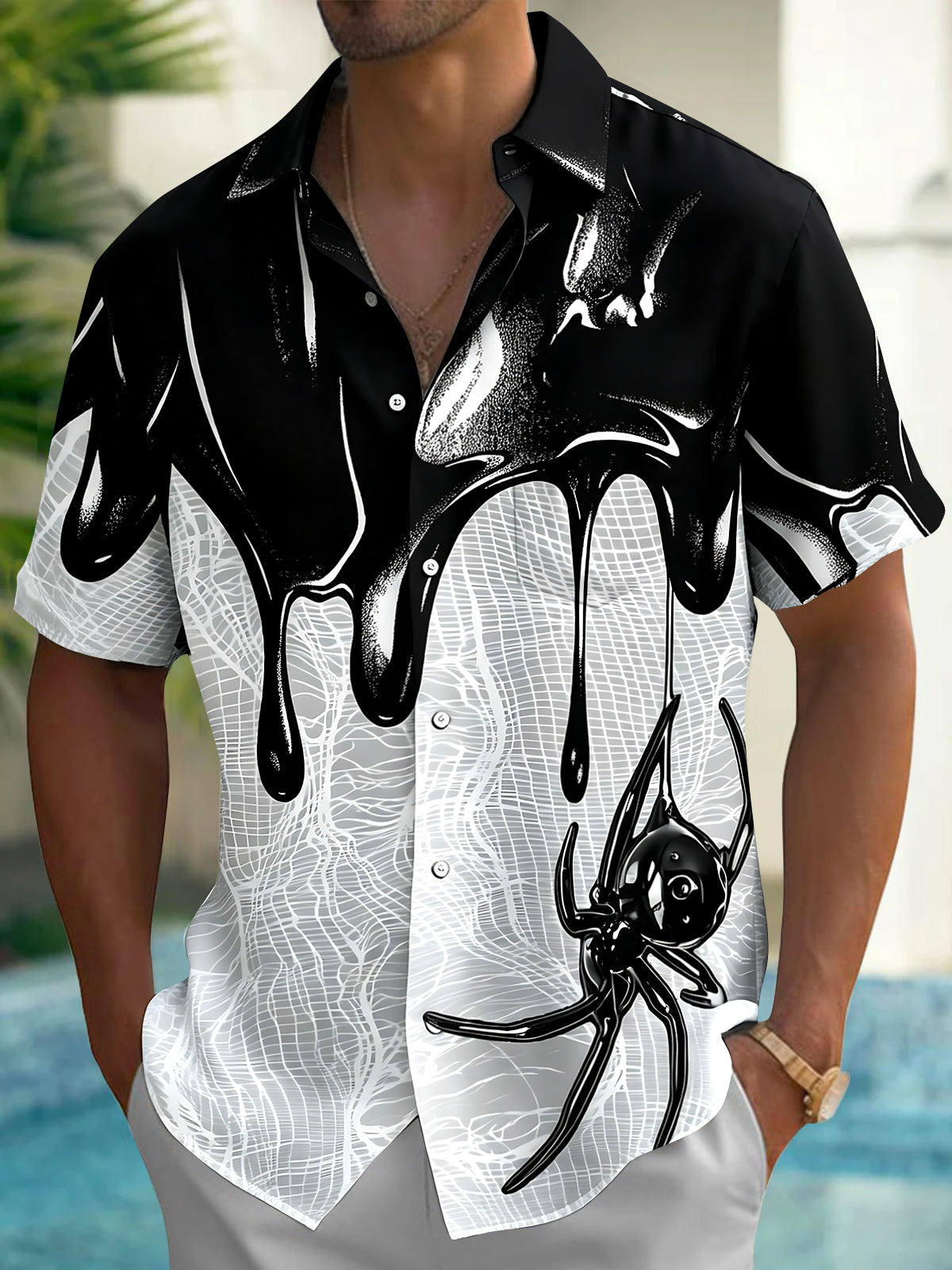 Dark Halloween Spider Web Men's Pocket Short Sleeve Shirts
