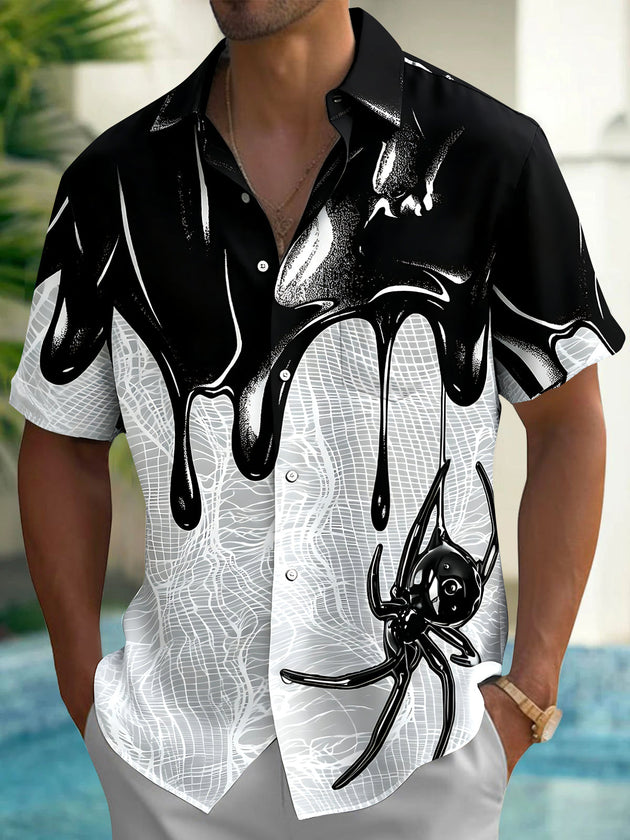 Dark Halloween Spider Web Men's Pocket Short Sleeve Shirts