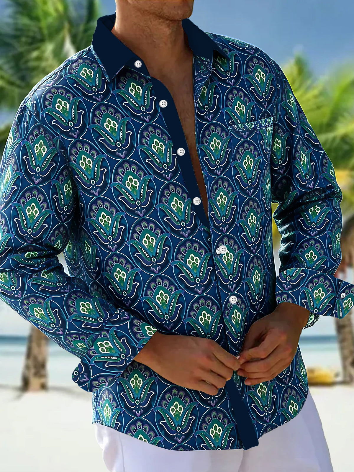 Paisley Pattern Men's Pocket Long Sleeve Shirts