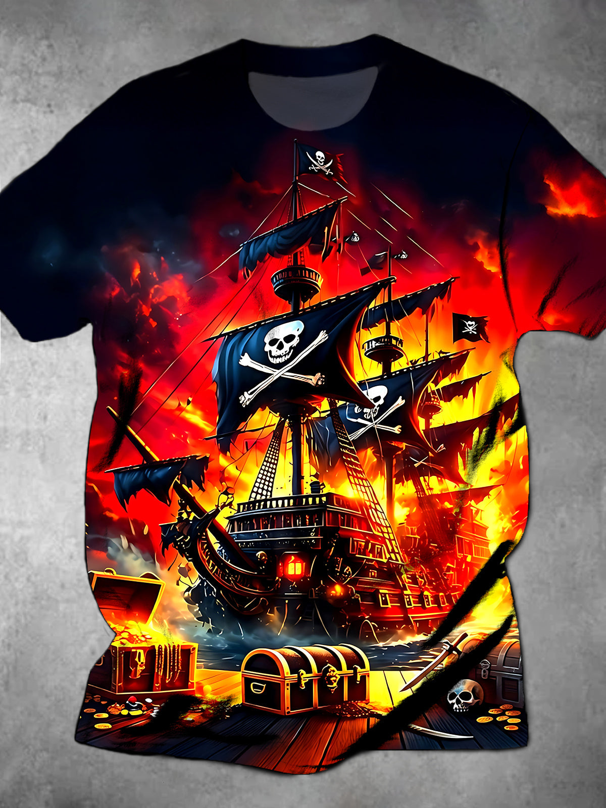 Dark Pirate Ship Men's Short Sleeve Round Neck T-shirt