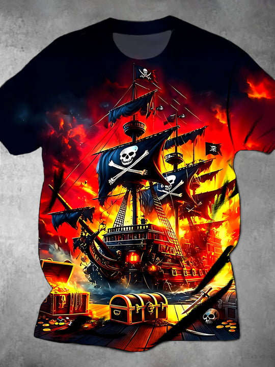 Dark Pirate Ship Men's Short Sleeve Round Neck T-shirt
