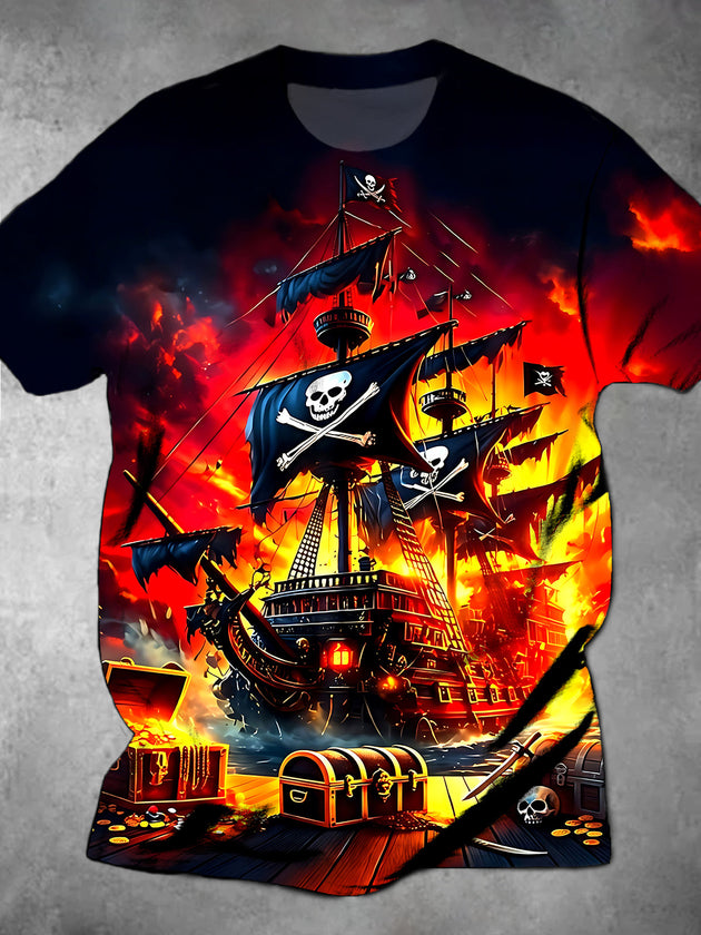 Dark Pirate Ship Men's Short Sleeve Round Neck T-shirt