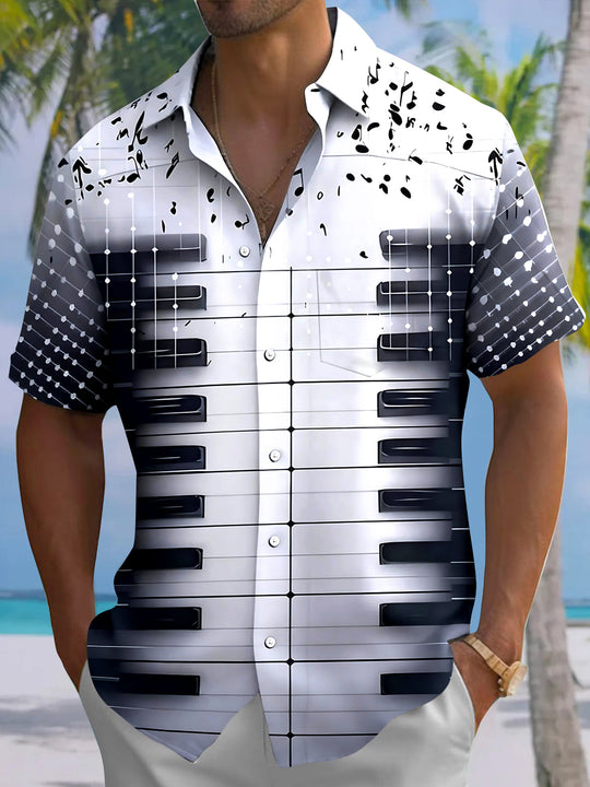 Piano Musical Note Men's Pocket Short Sleeve Shirts