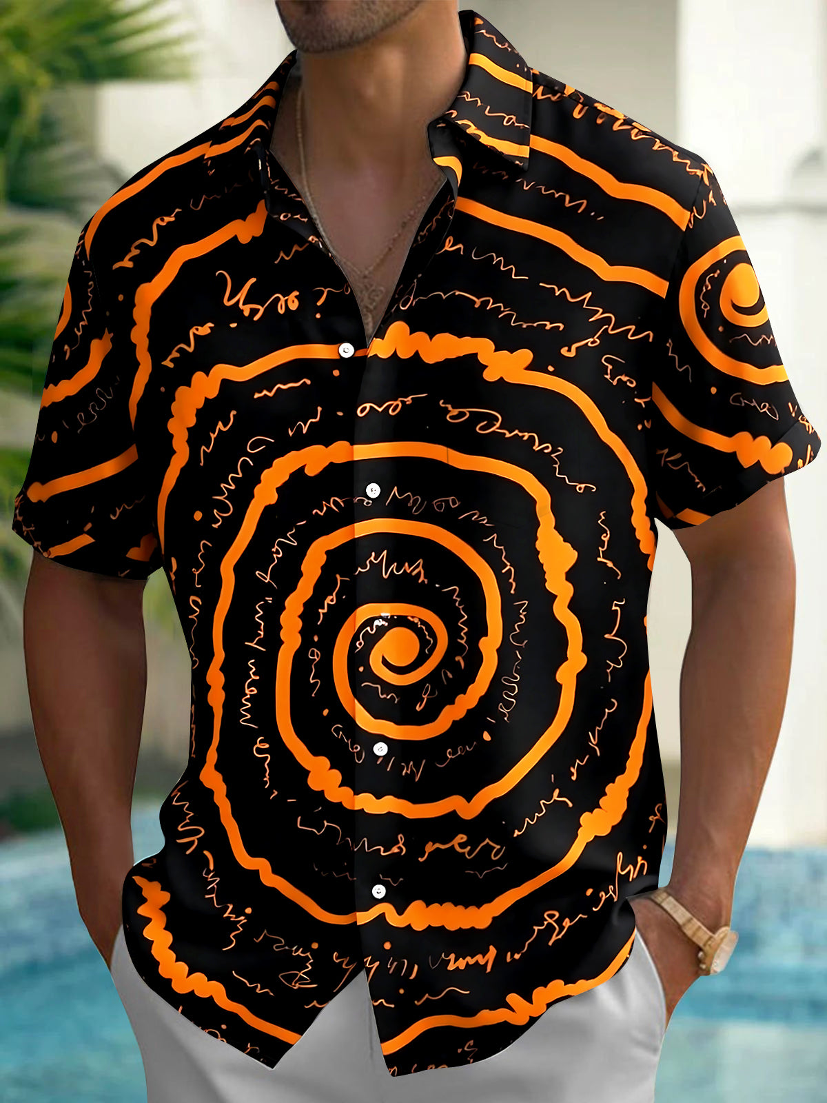 Halloween Geometry Circle Men's Pocket Short Sleeve Shirts