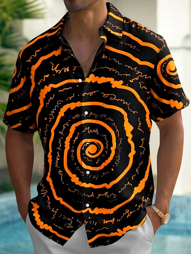 Halloween Geometry Circle Men's Pocket Short Sleeve Shirts