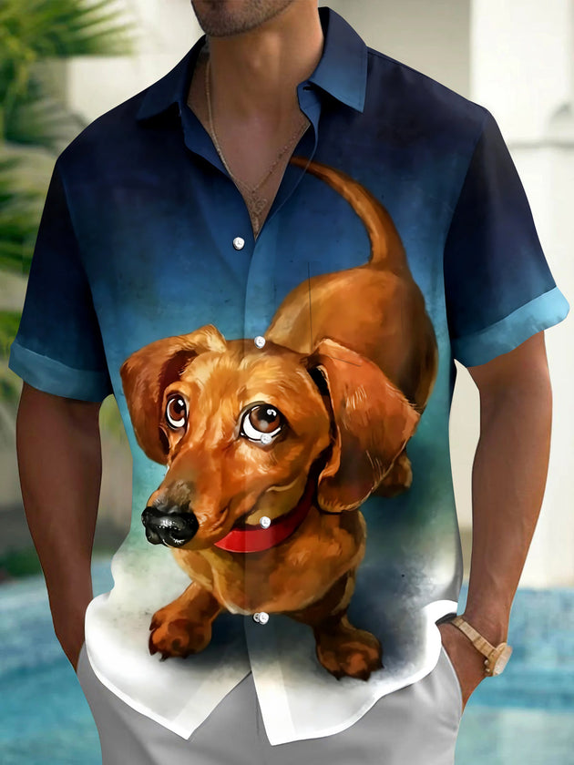 Funny Dog Men's Pocket Short Sleeve Shirts