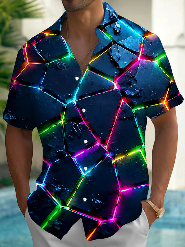Colorful Geometry Men's Pocket Short Sleeve Shirts