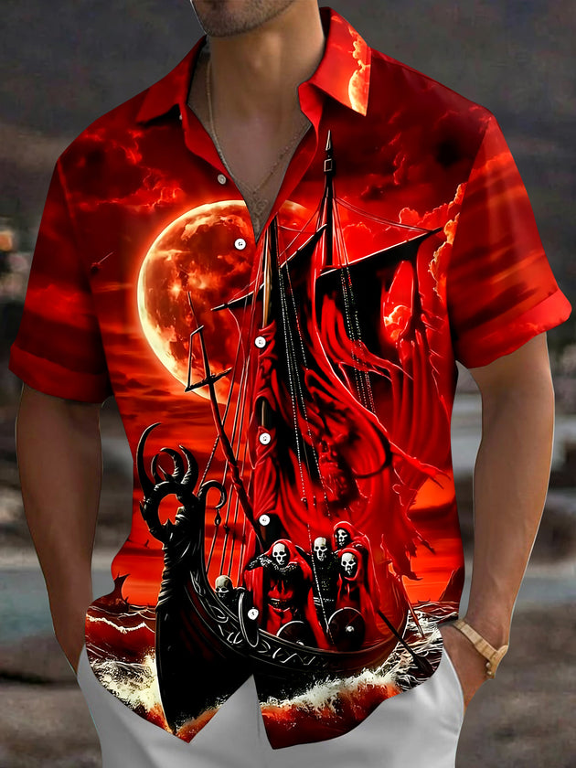 Dark Skull Ship Men's Pocket Short Sleeve Shirts