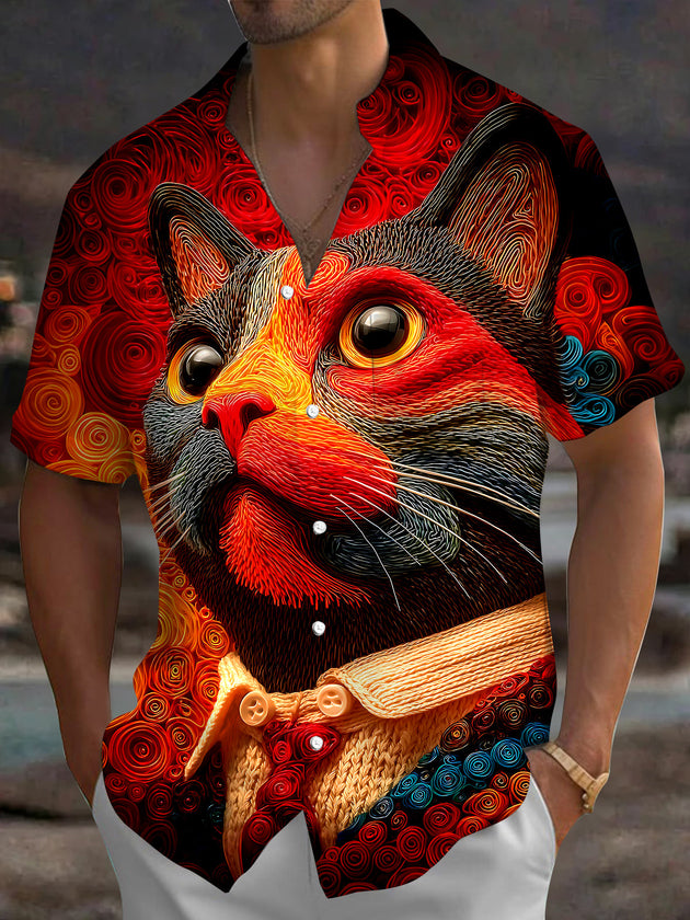 Vintage Cat Men's Pocket Short Sleeve Shirts