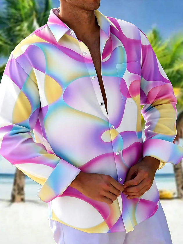 Colorful Abstract Men's Pocket Long Sleeve Shirts