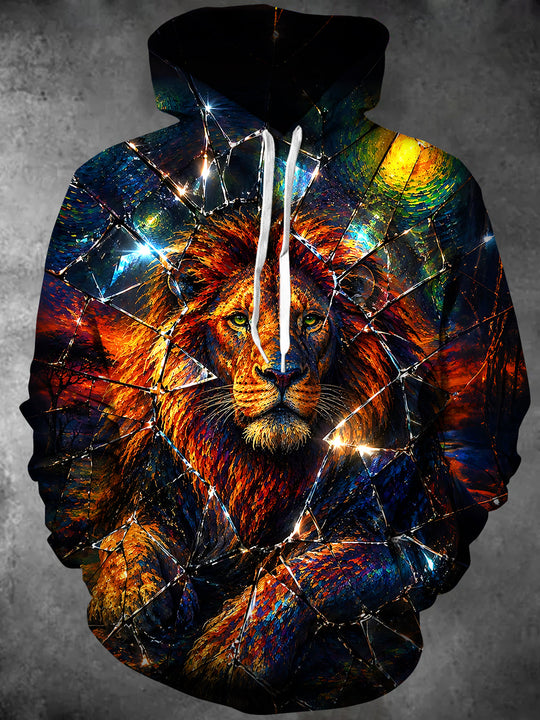 Adaychic Men's Graphic Lion Head Portrait Print Long Sleeve Hoodie with Chest Pocket