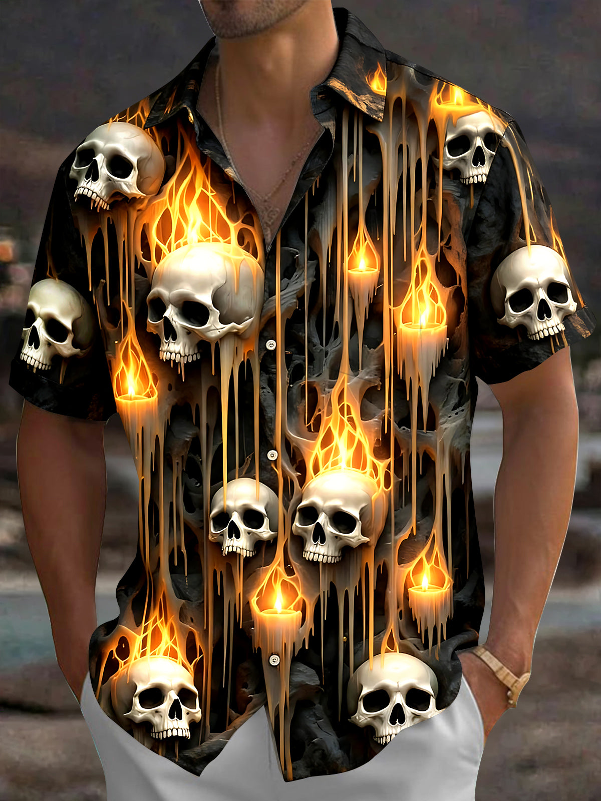 Dark Skull Candle Men's Pocket Short Sleeve Shirts