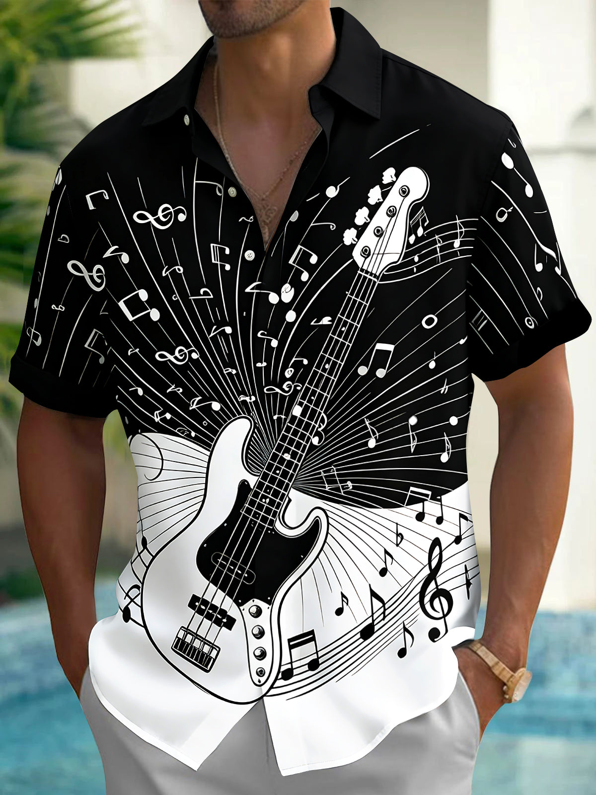 Guitar Musical Note Men's Pocket Short Sleeve Shirts