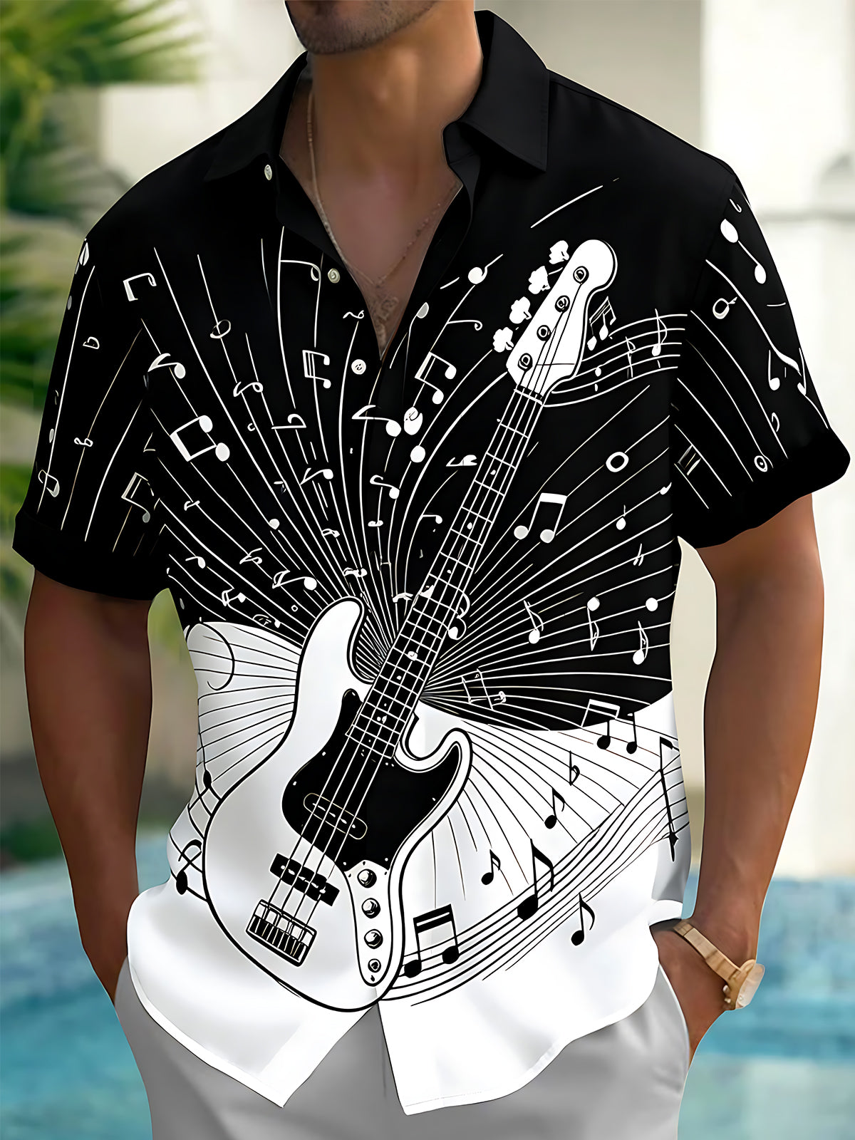 Guitar Musical Note Men's Pocket Short Sleeve Shirts
