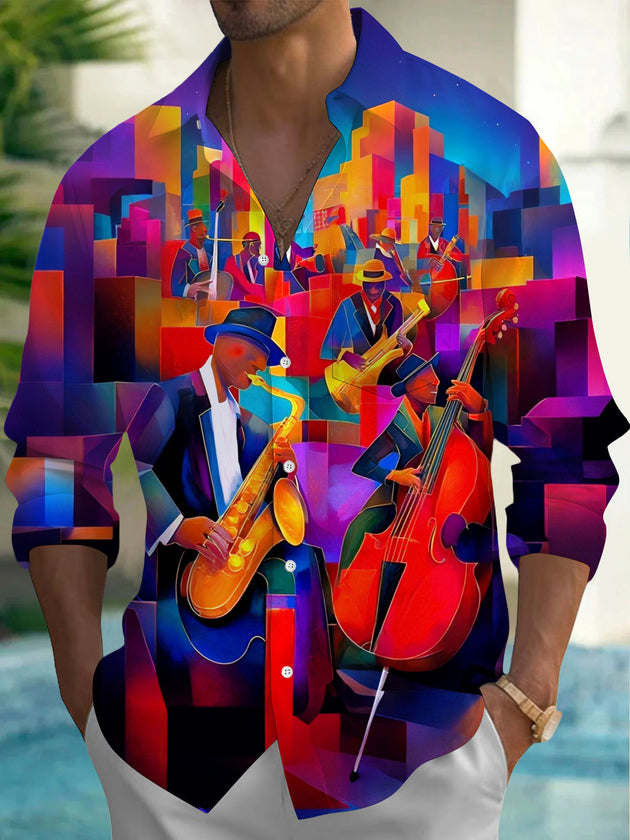 Vintage Music Concert Men's Pocket Long Sleeve Shirts