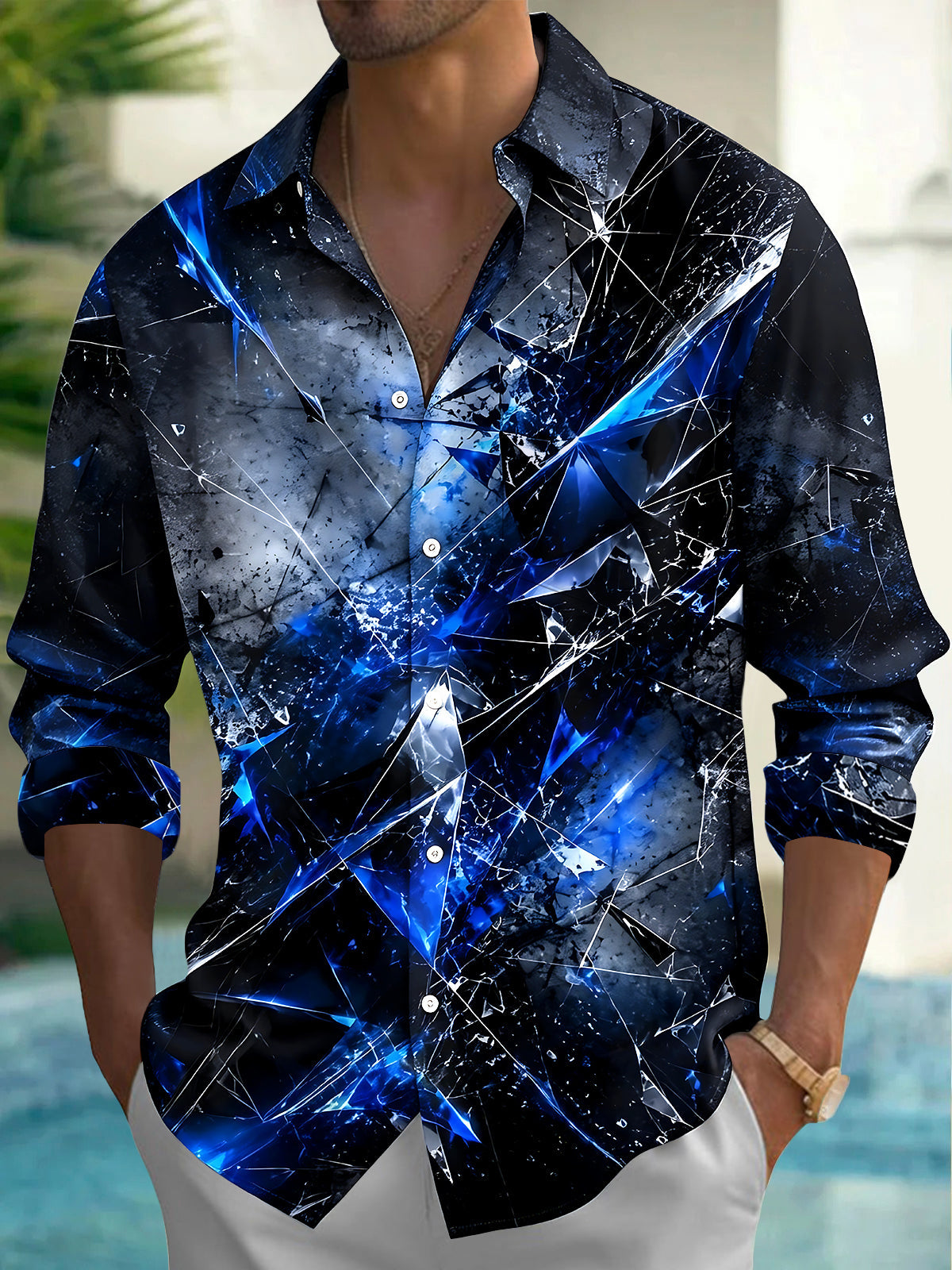 Abstract Men's Pocket Long Sleeve Shirts