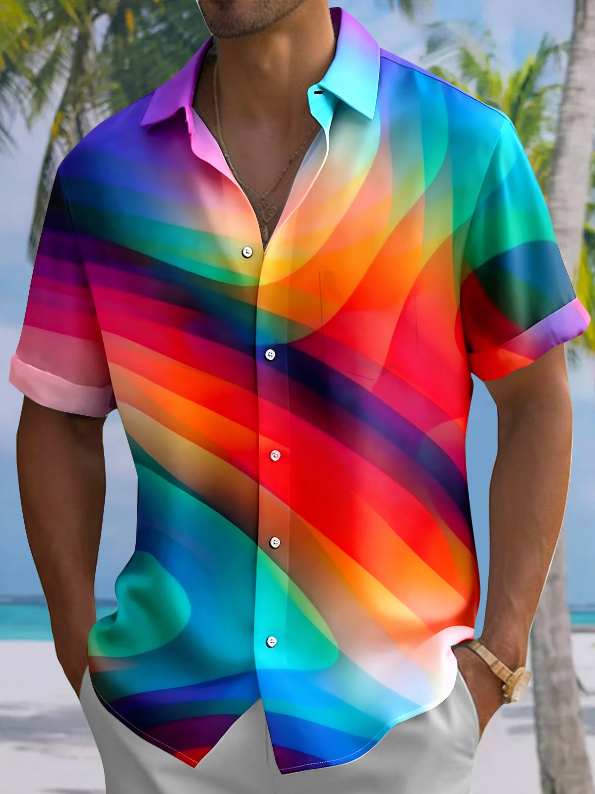 Colorful Abstract Men's Pocket Short Sleeve Shirts